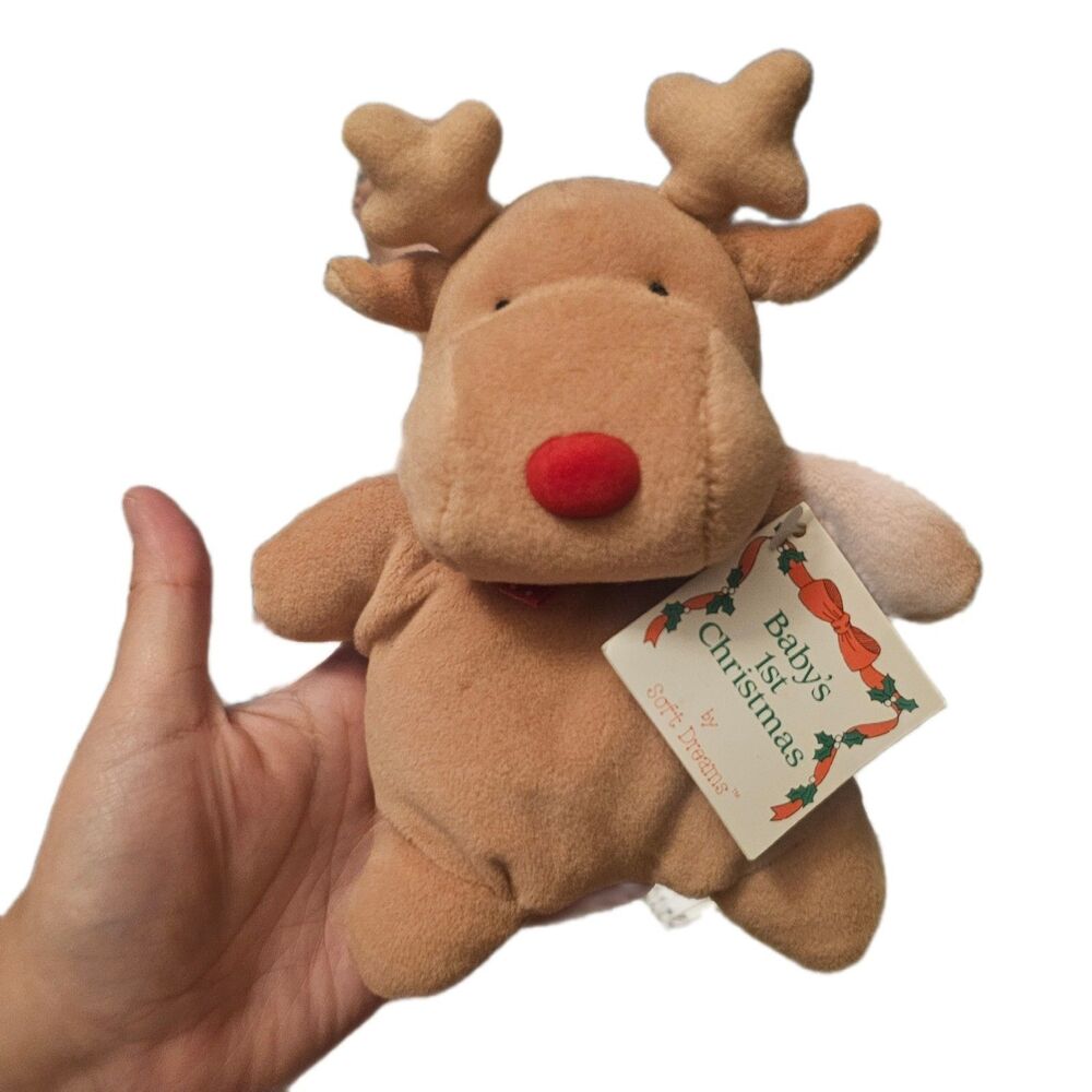 Vintage Soft Dreams Reindeer Plush Baby 1st Christmas Stuffed Animal